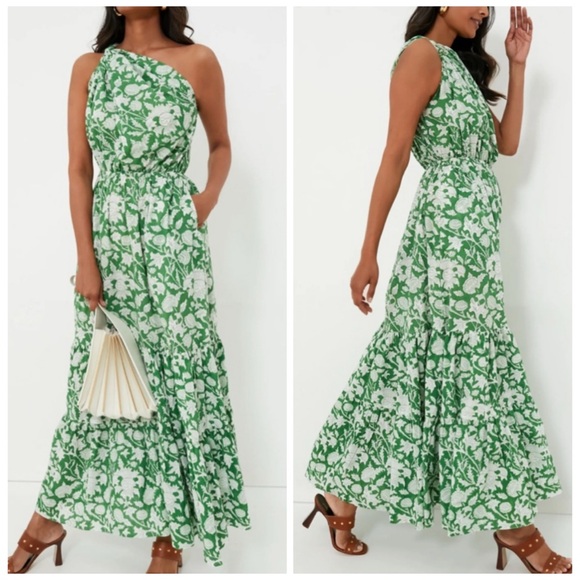 CHARINA SARTE Green Botanica One Shoulder Maxi Dress Tuckernuck Exclusive - Picture 2 of 8